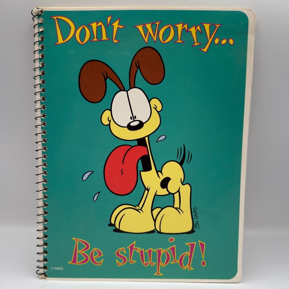 Vintage Mead Garfield Odie Spiral Notebook Don't Worry Be Stupid Wide Ruled